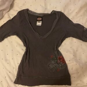 Authentic Harley Davidson Elbow Length Sleeve V neck Top